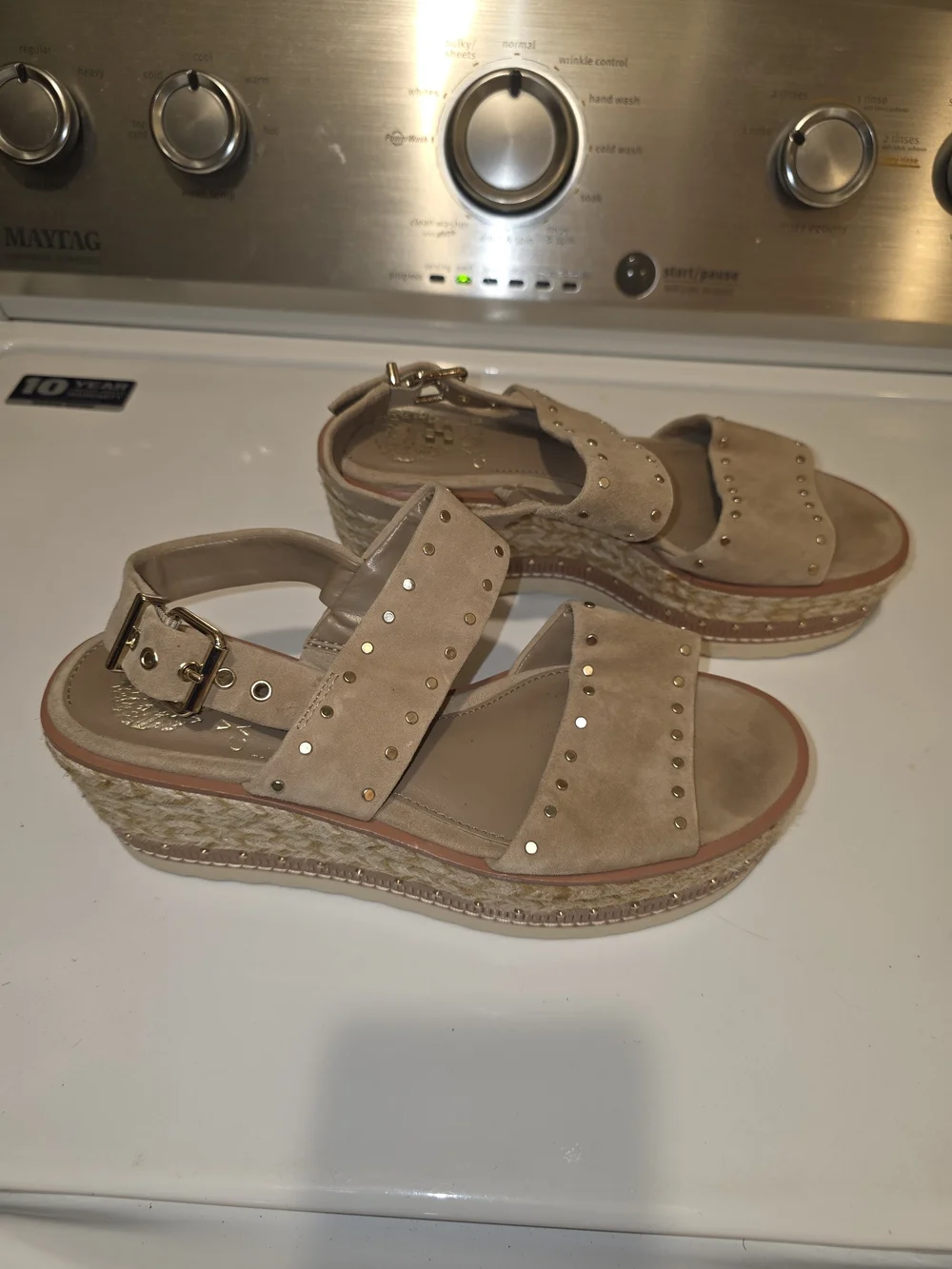 Vince Camuto Taupe Studded Espadrille Wedge Sandals
